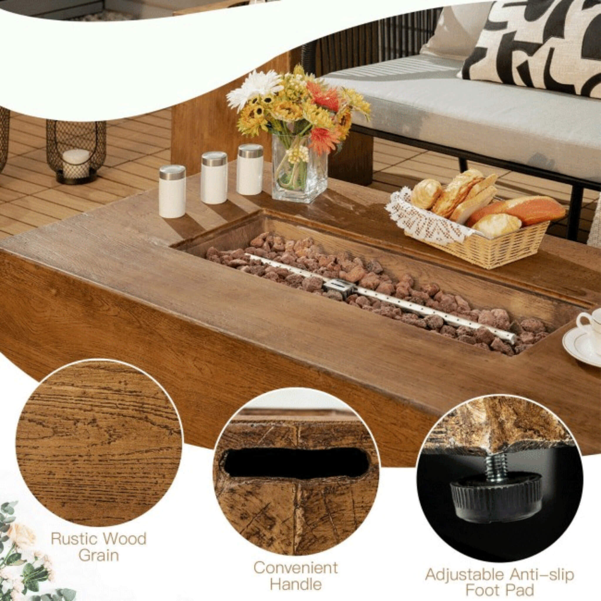 Outdoor Propane Gas Fire Table W/ Lava Rocks & Cover, 50K BTU