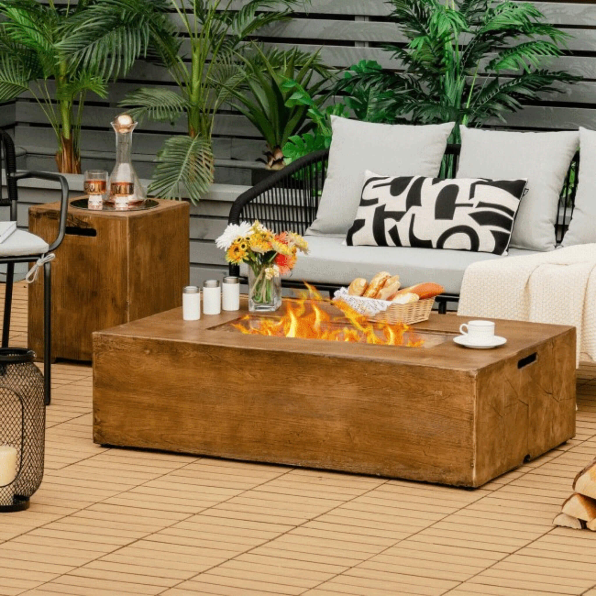 Outdoor Propane Gas Fire Table W/ Lava Rocks & Cover, 50K BTU