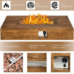 Outdoor Propane Gas Fire Table W/ Lava Rocks & Cover, 50K BTU