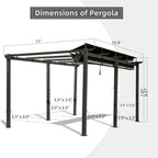 11 X 16 FT Outdoor Retractable Backyard Aluminum Metal Pergola Gazebo with Roof