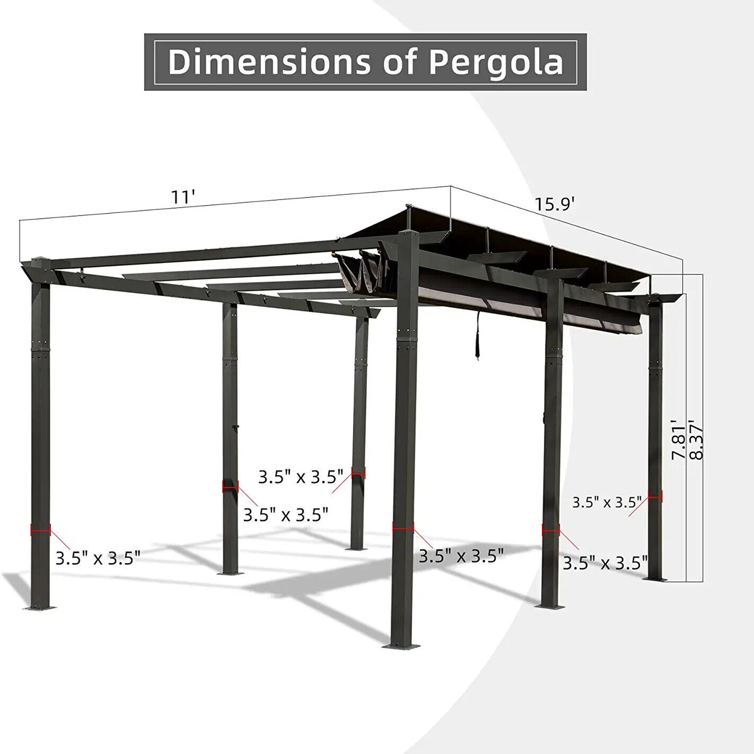 11 X 16 FT Outdoor Retractable Backyard Aluminum Metal Pergola Gazebo with Roof