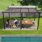 11 X 16 FT Outdoor Retractable Backyard Aluminum Metal Pergola Gazebo with Roof