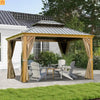 Hardtop Gazebo Wood Grain Aluminum 10 x 14 ft Steel Canopy Curtains