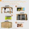 Hardtop Gazebo Wood Grain Aluminum 10 x 14 ft Steel Canopy Curtains