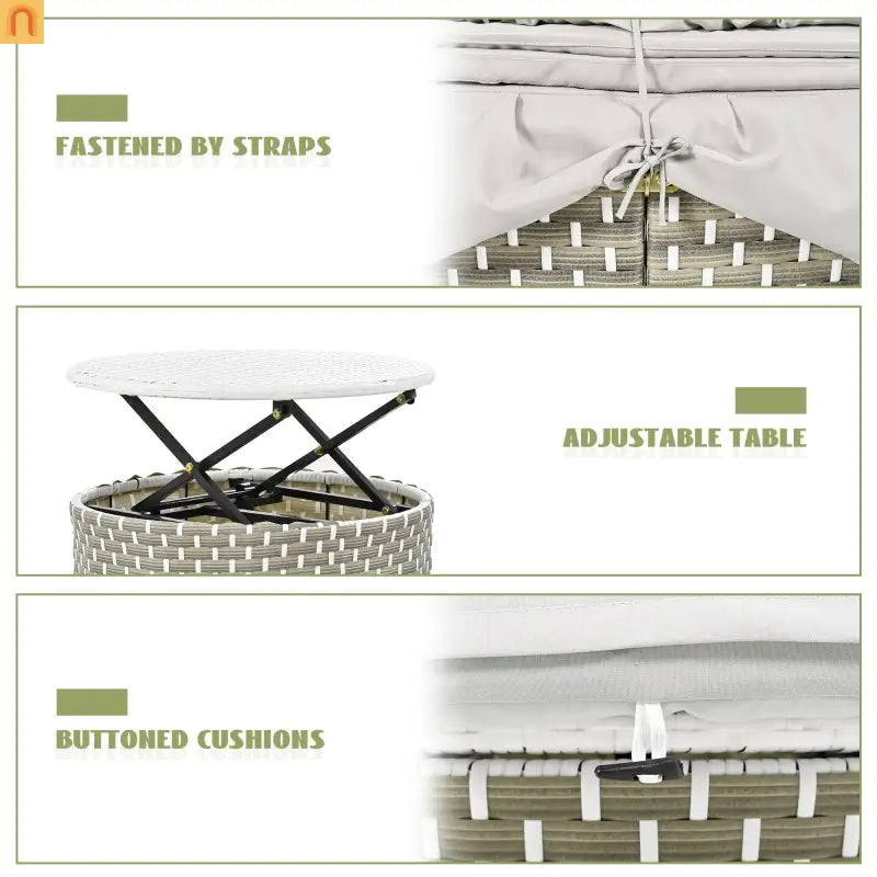 Outdoor Round Sectional Set Rattan Gray Retractable Canopy