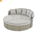 Outdoor Round Sectional Set Rattan Gray Retractable Canopy