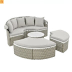 Outdoor Round Sectional Set Rattan Gray Retractable Canopy