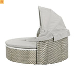 Outdoor Round Sectional Set Rattan Gray Retractable Canopy