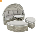 Outdoor Round Sectional Set Rattan Gray Retractable Canopy
