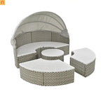 Outdoor Round Sectional Set Rattan Gray Retractable Canopy