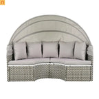 Outdoor Round Sectional Set Rattan Gray Retractable Canopy