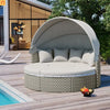 Outdoor Round Sectional Set Rattan Gray Retractable Canopy