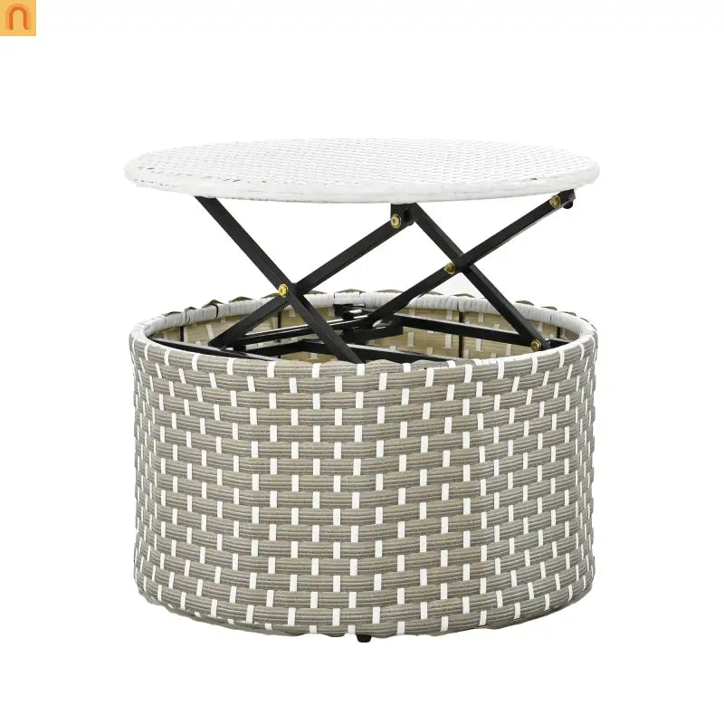 Outdoor Round Sectional Set Rattan Gray Retractable Canopy