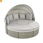 Outdoor Round Sectional Set Rattan Gray Retractable Canopy