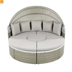 Outdoor Round Sectional Set Rattan Gray Retractable Canopy