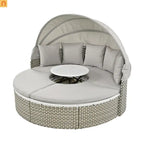 Outdoor Round Sectional Set Rattan Gray Retractable Canopy