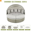 Outdoor Round Sectional Set Rattan Gray Retractable Canopy