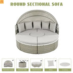 Outdoor Round Sectional Set Rattan Gray Retractable Canopy