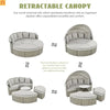 Outdoor Round Sectional Set Rattan Gray Retractable Canopy