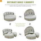 Outdoor Round Sectional Set Rattan Gray Retractable Canopy