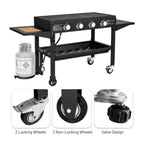 Portable Outdoor 4 Burner Propane Flat Top Gas Grill W/ Wheels, 60K BTU