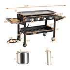 Portable Outdoor 4 Burner Propane Flat Top Gas Grill W/ Wheels, 60K BTU