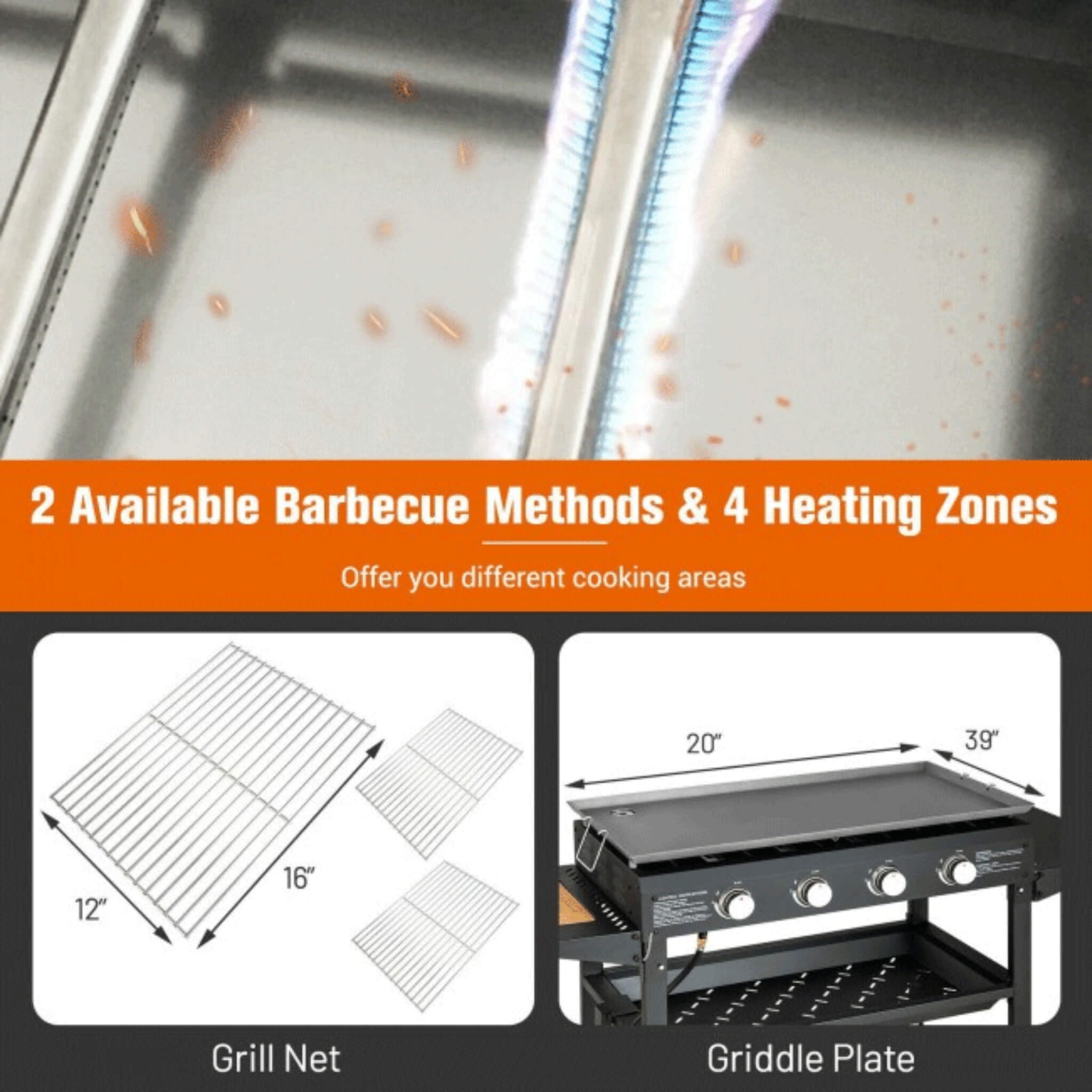 Portable Outdoor 4 Burner Propane Flat Top Gas Grill W/ Wheels, 60K BTU