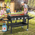 Portable Outdoor 4 Burner Propane Flat Top Gas Grill W/ Wheels, 60K BTU