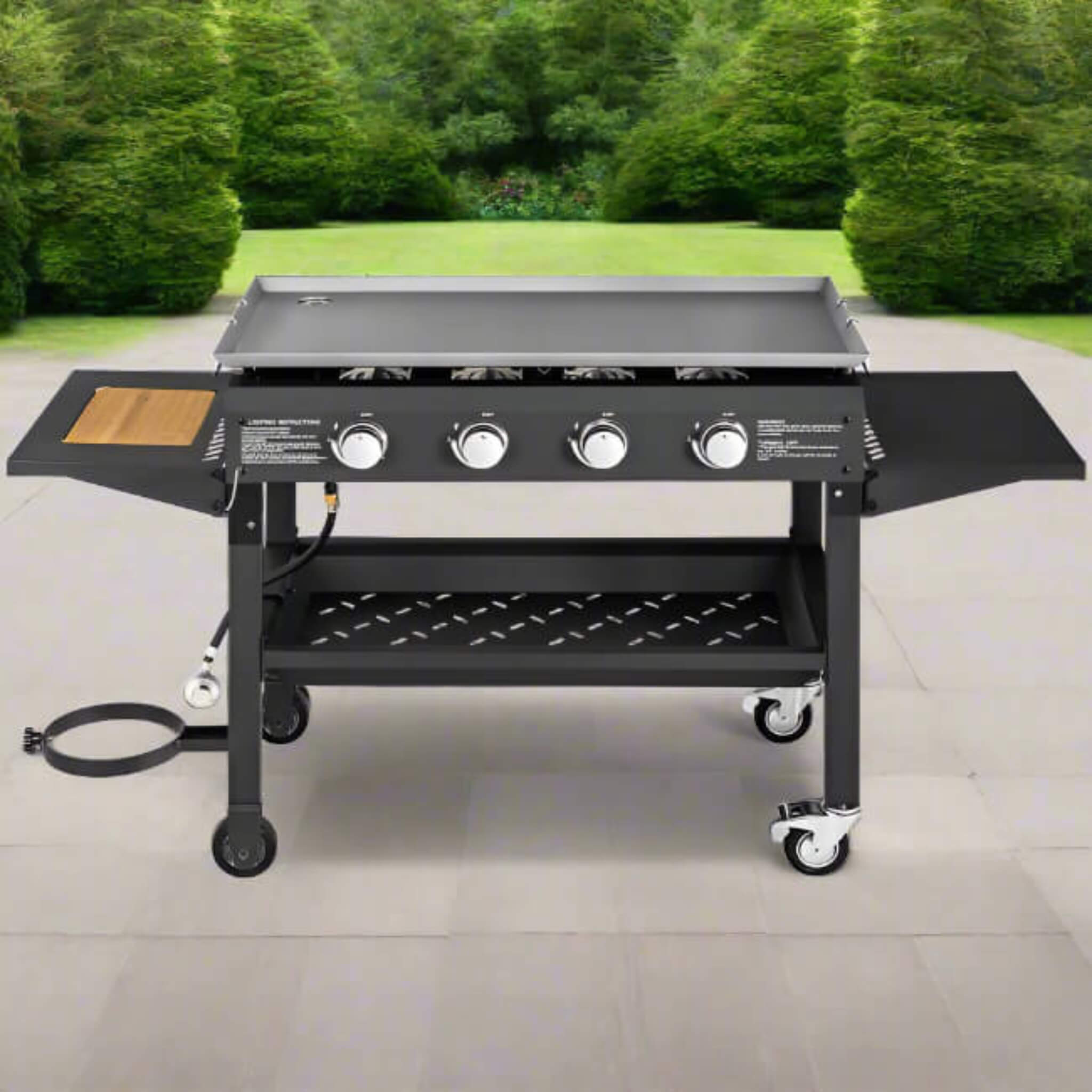 Portable Outdoor 4 Burner Propane Flat Top Gas Grill W/ Wheels, 60K BTU