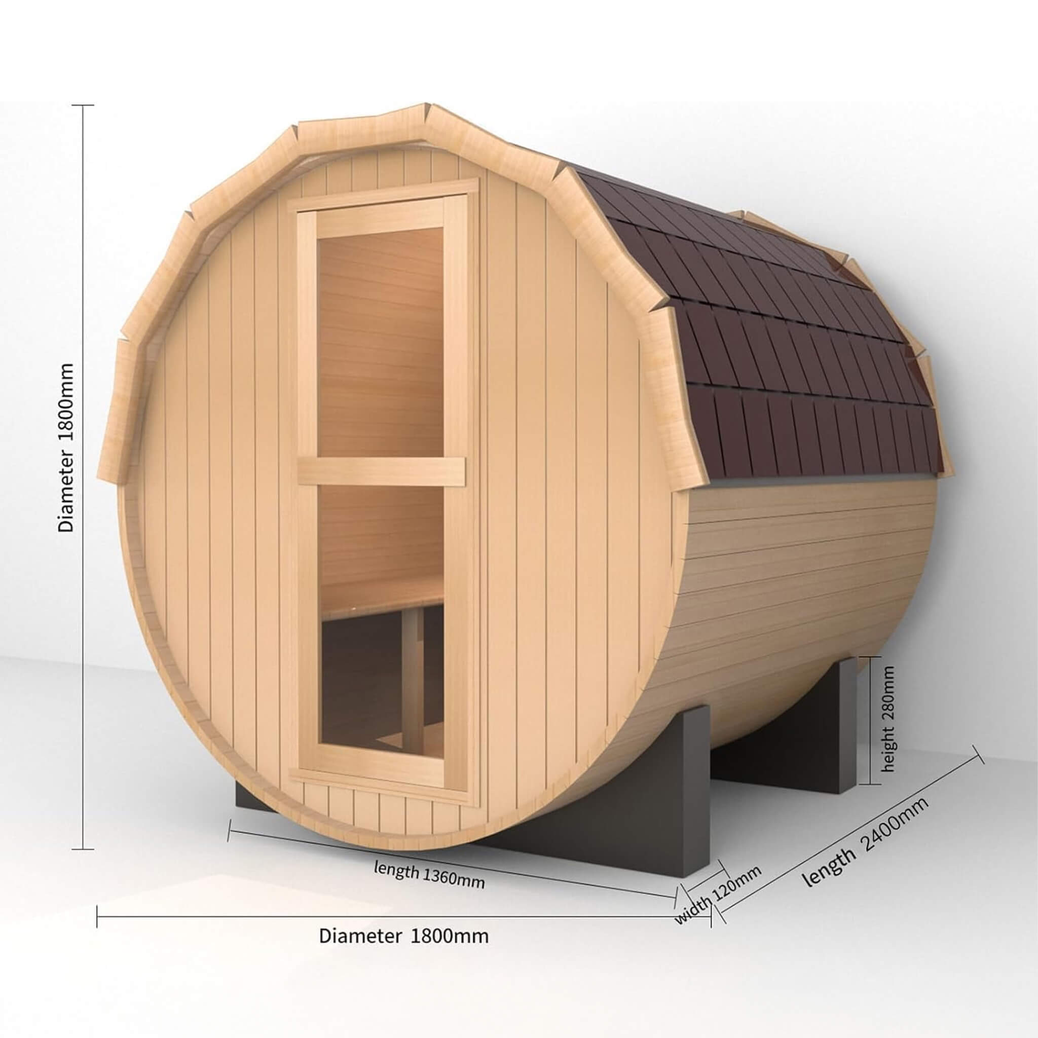 The Haven Premium All-Weather Outdoor Pinewood Barrel Sauna Kit With 4.5KW Heater And Tempered Glass Window