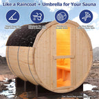 The Haven Premium All-Weather Outdoor Pinewood Barrel Sauna Kit With 4.5KW Heater And Tempered Glass Window