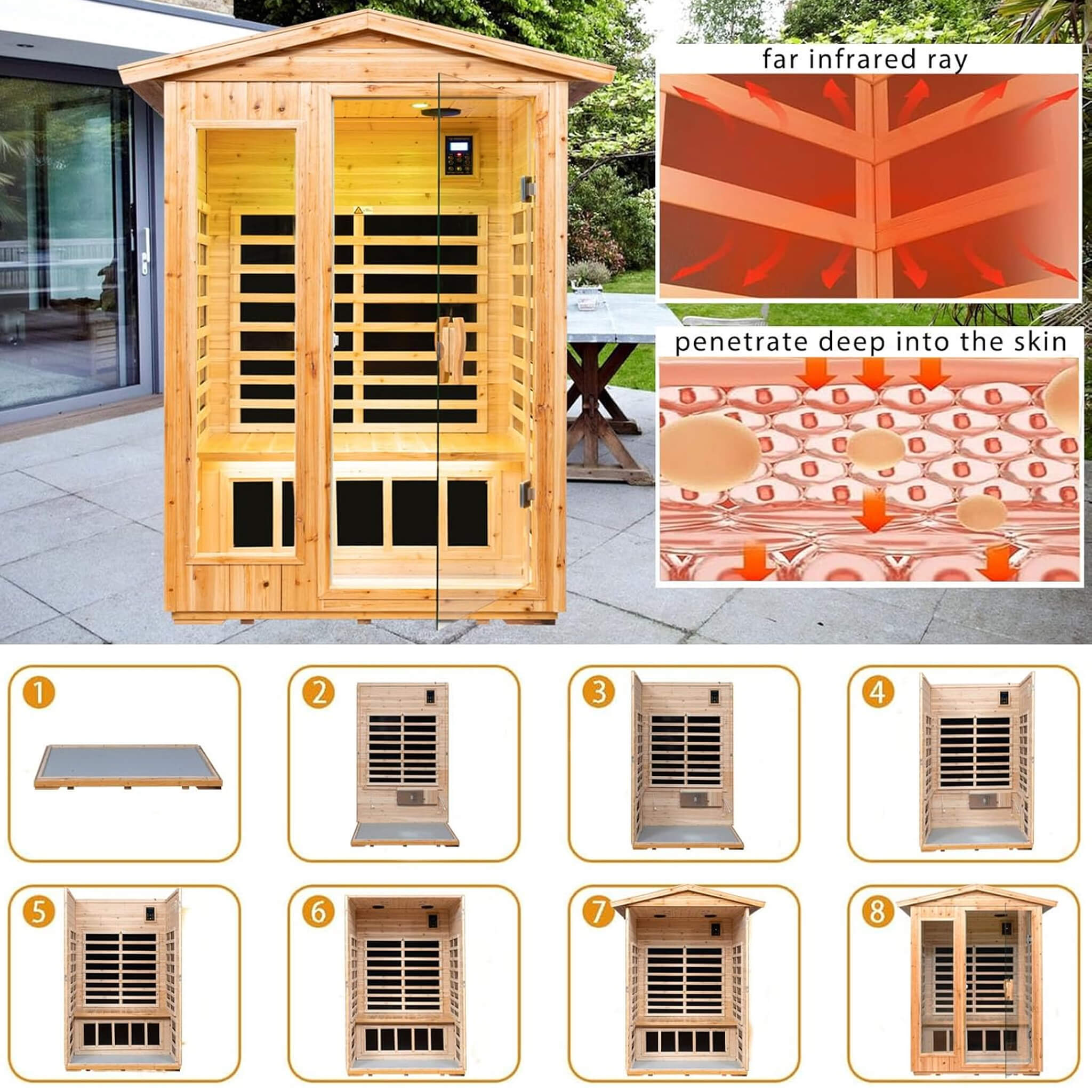 The Zorin Premium 2-Person Indoor Outdoor Low EMF FAR-Infrared Hemlock Wood Personal Home Sauna Spa