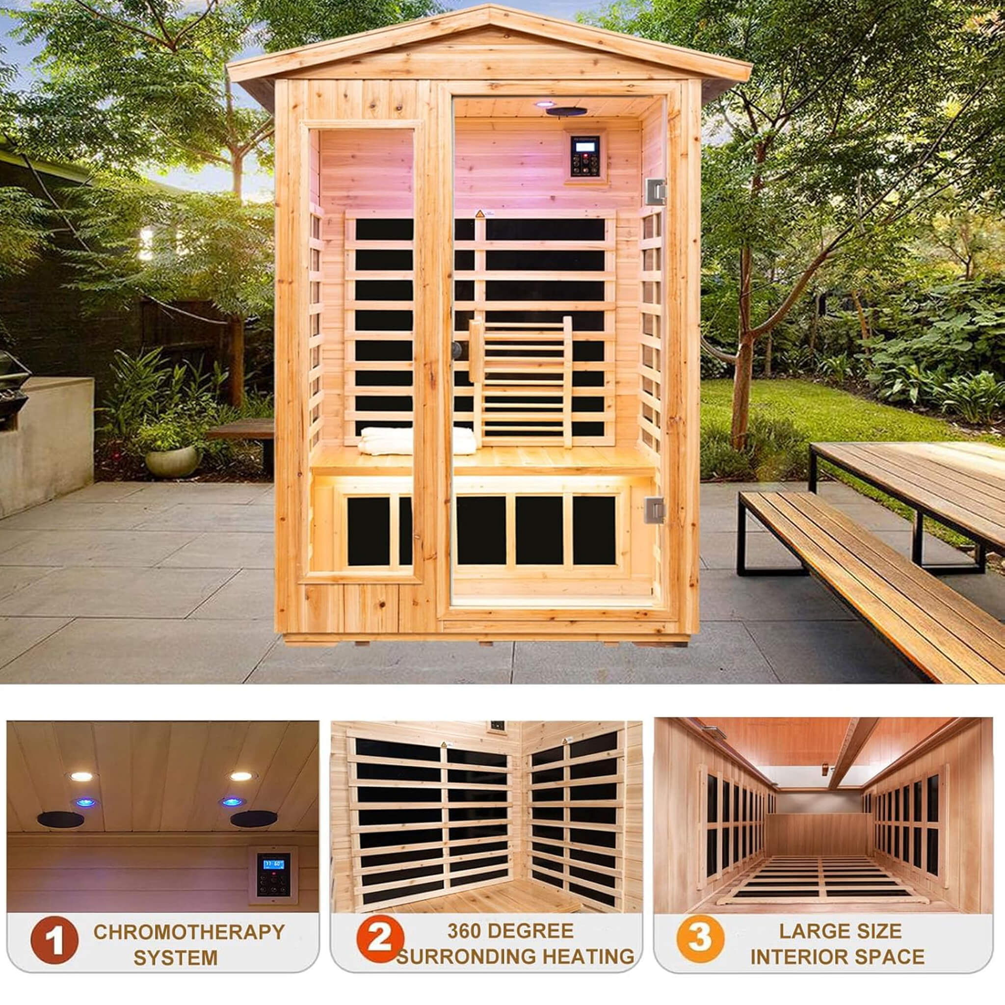 The Zorin Premium 2-Person Indoor Outdoor Low EMF FAR-Infrared Hemlock Wood Personal Home Sauna Spa