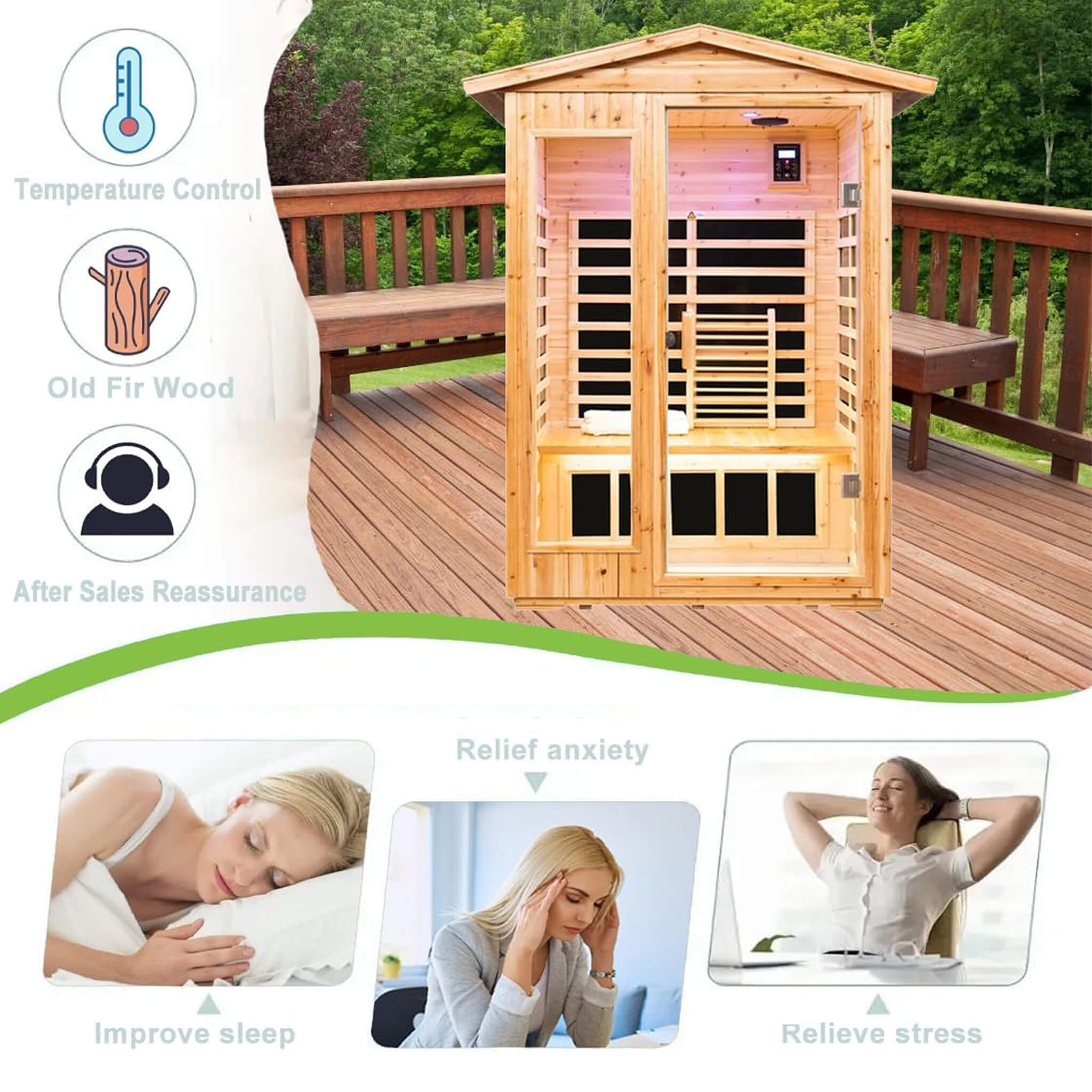 The Zorin Premium 2-Person Indoor Outdoor Low EMF FAR-Infrared Hemlock Wood Personal Home Sauna Spa