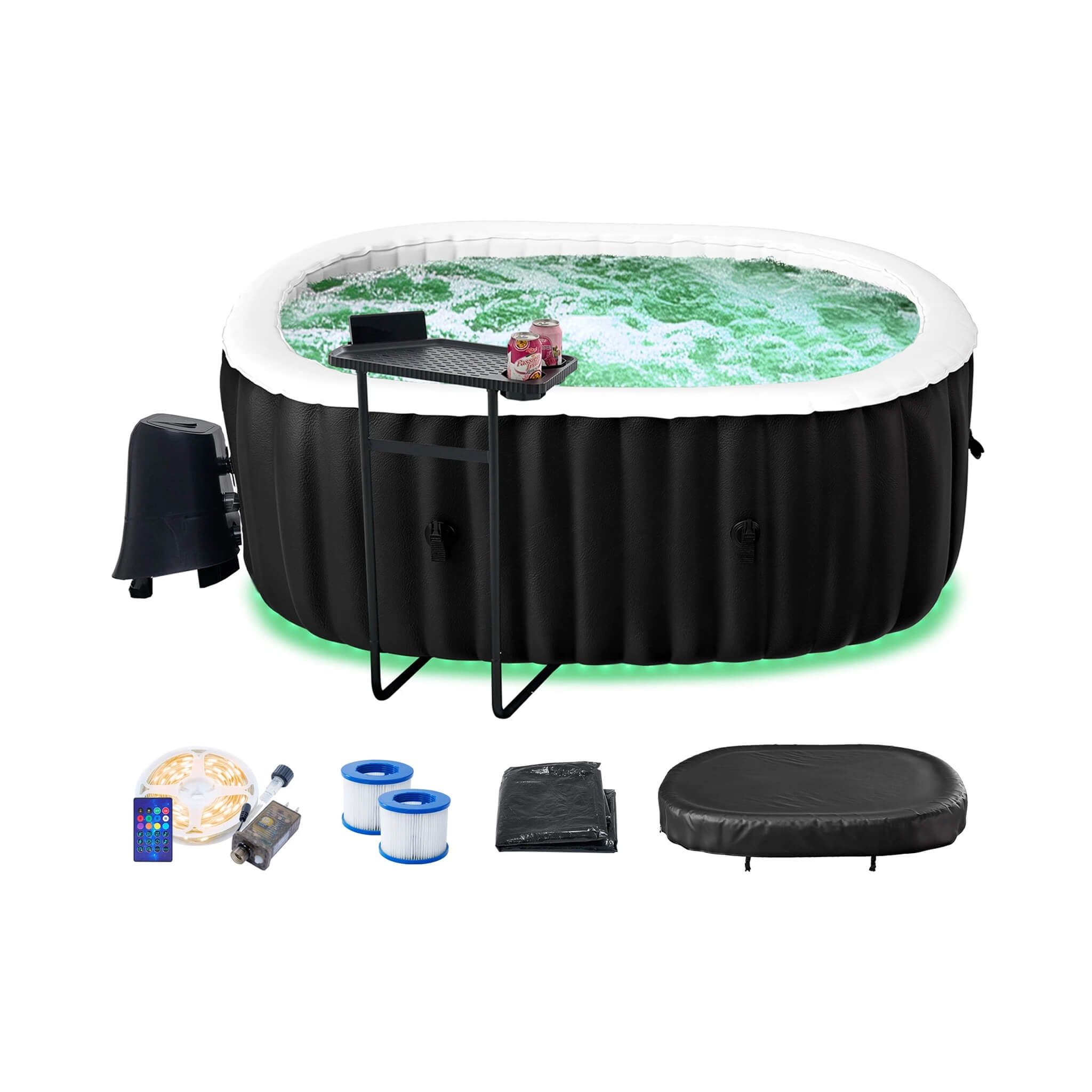 Premium 2-Person Inflatable Hot Tub Kit With 8-Color LED Lights