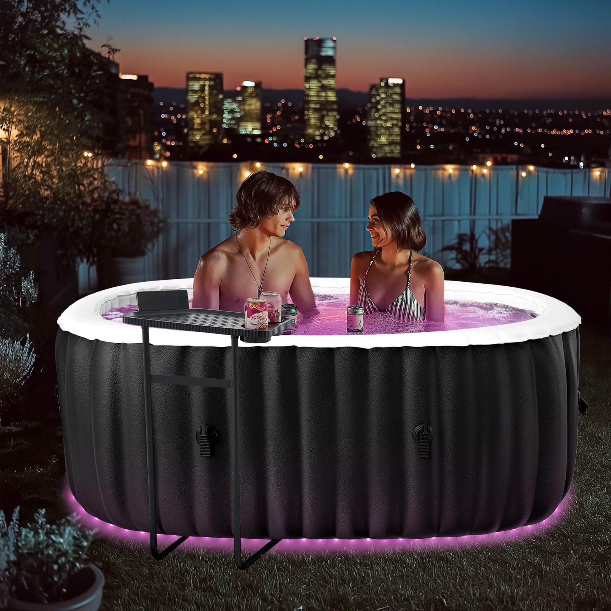 Premium 2-Person Inflatable Hot Tub Kit With 8-Color LED Lights