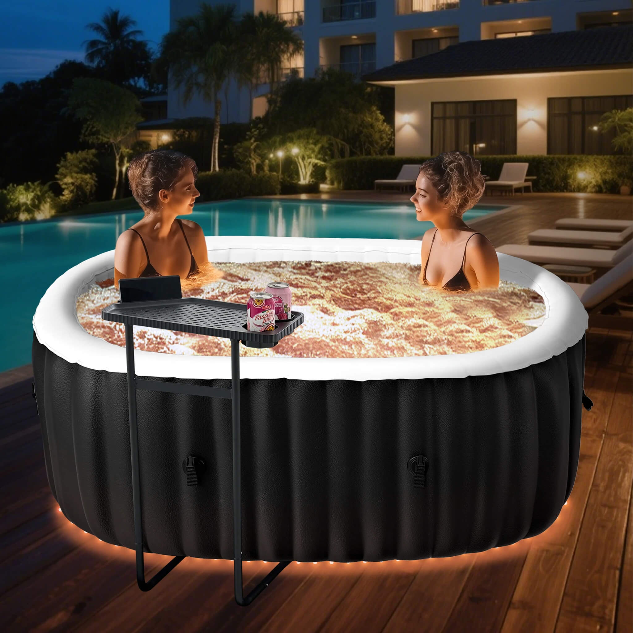 Premium 2-Person Inflatable Hot Tub Kit With 8-Color LED Lights