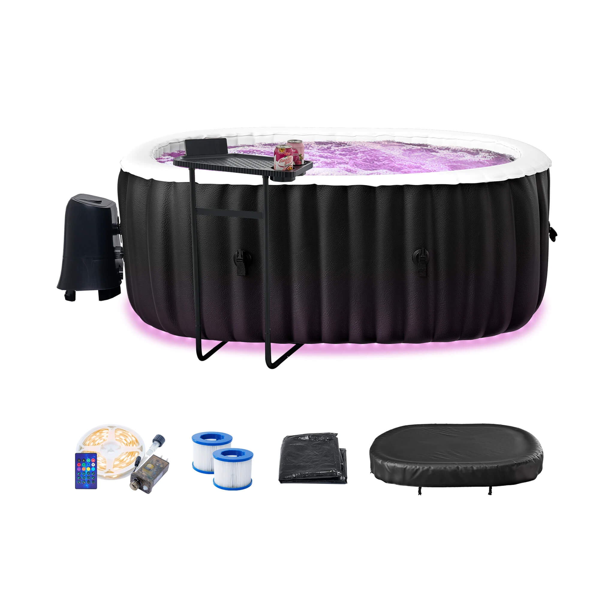 Premium 2-Person Inflatable Hot Tub Kit With 8-Color LED Lights