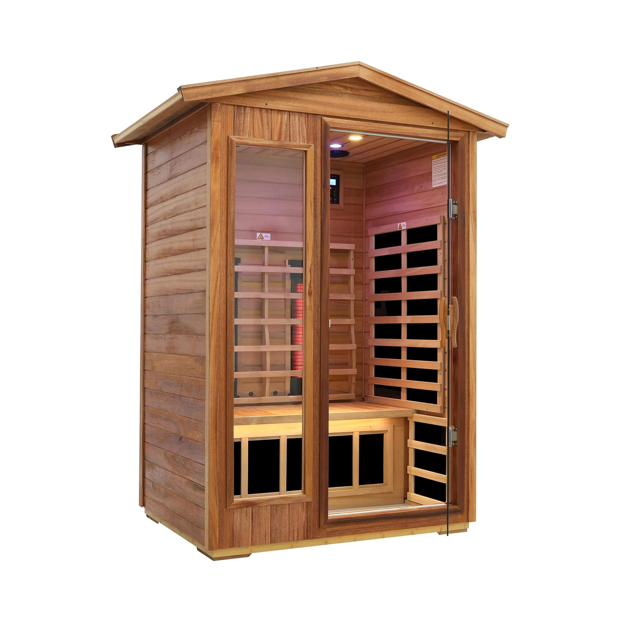 The Alveron 2-Person Outdoor Mahogany Low EMF Far Infrared Sauna with Bluetooth Audio and LED Lights