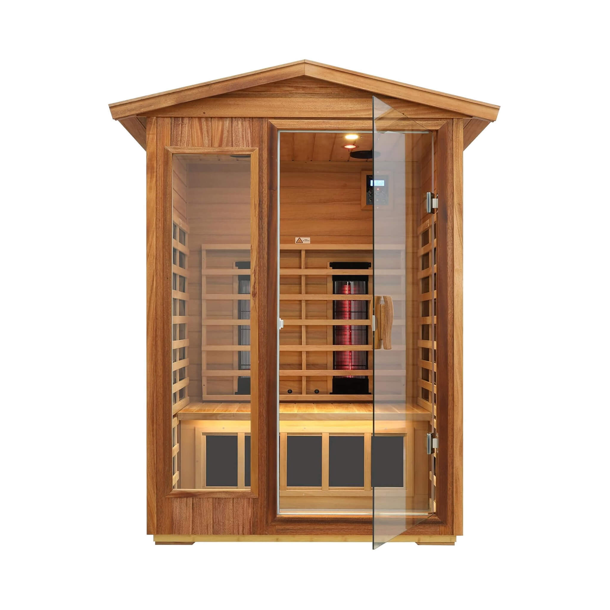 The Alveron 2-Person Outdoor Mahogany Low EMF Far Infrared Sauna with Bluetooth Audio and LED Lights
