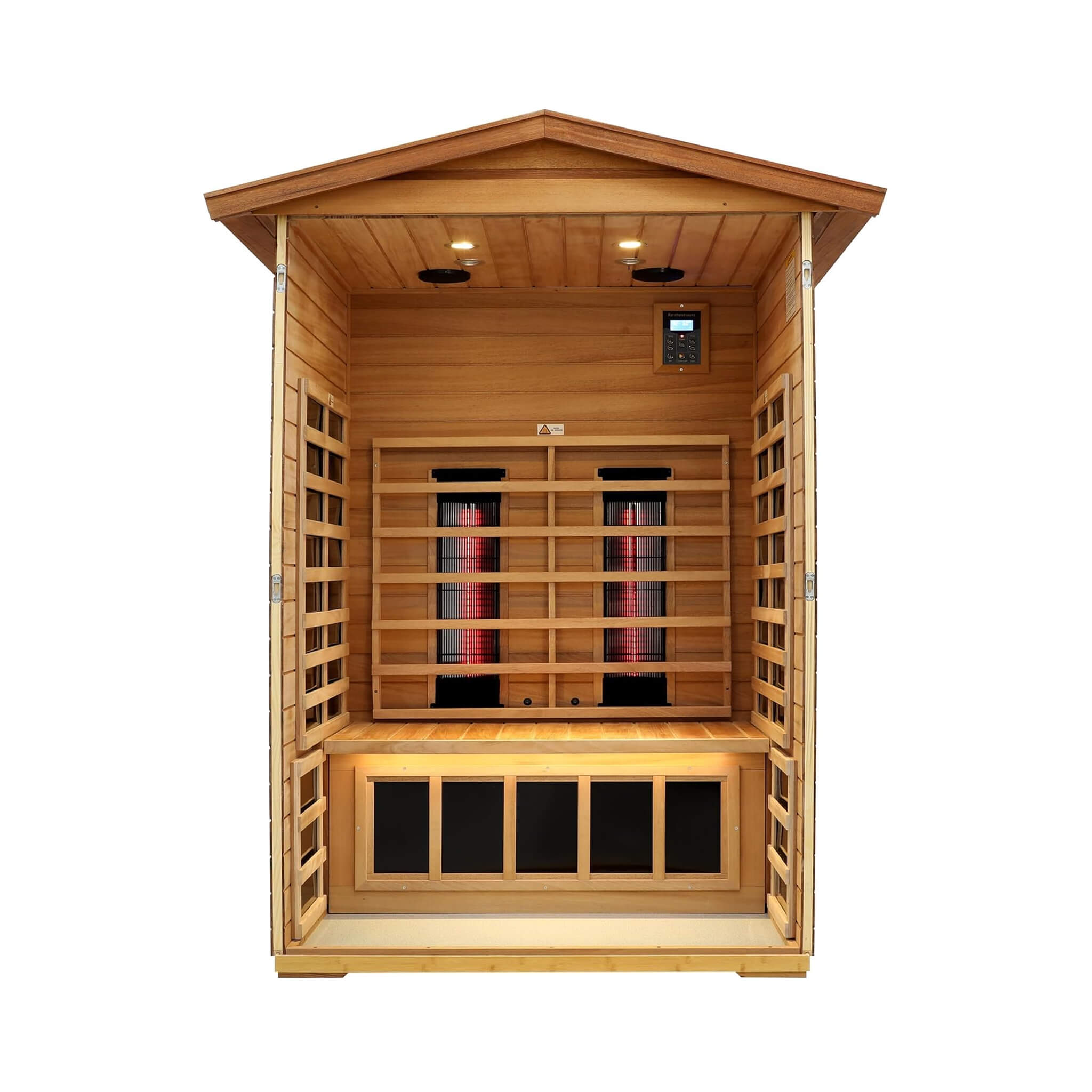 The Alveron 2-Person Outdoor Mahogany Low EMF Far Infrared Sauna with Bluetooth Audio and LED Lights