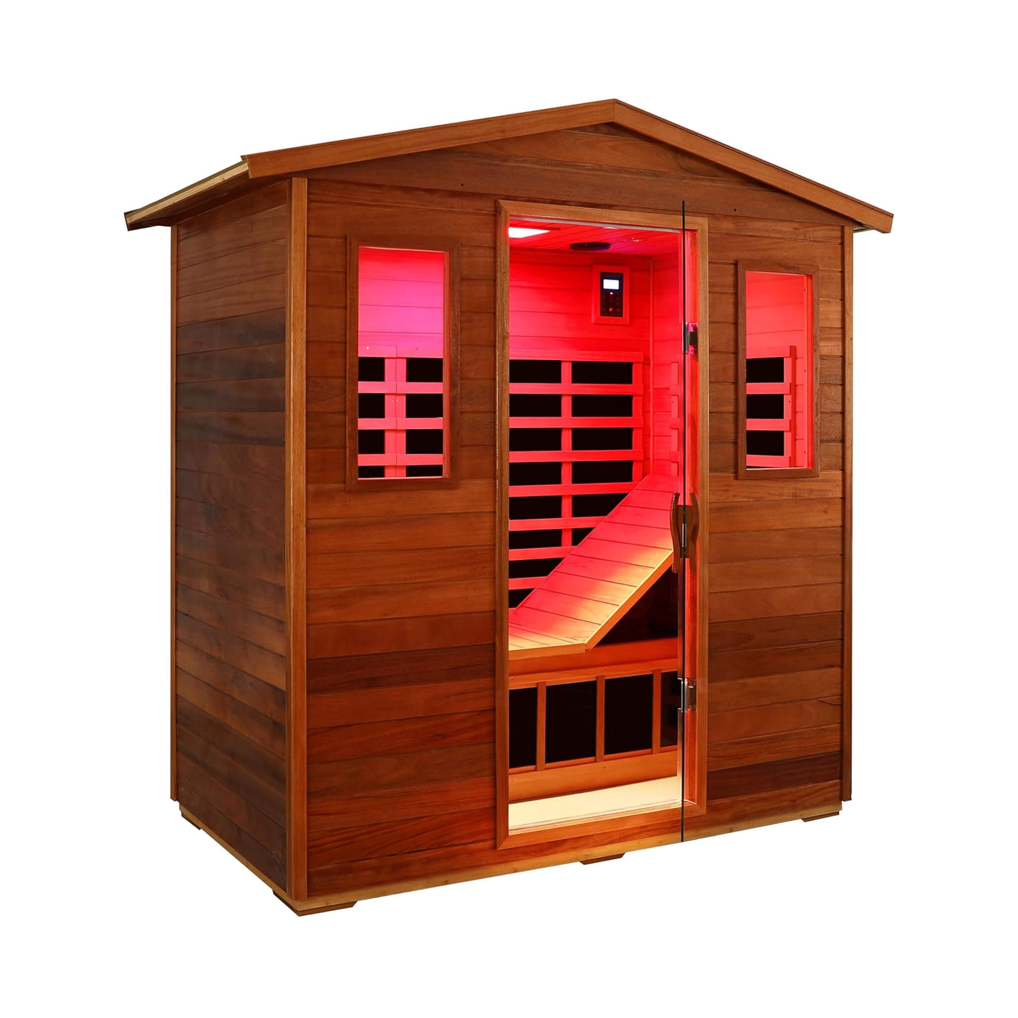 The Vanta Luxury 3-Person Outdoor Mahogany Full Spectrum Ultra-Low EMF FAR Infrared Sauna With Chromotherapy And Bluetooth Speakers