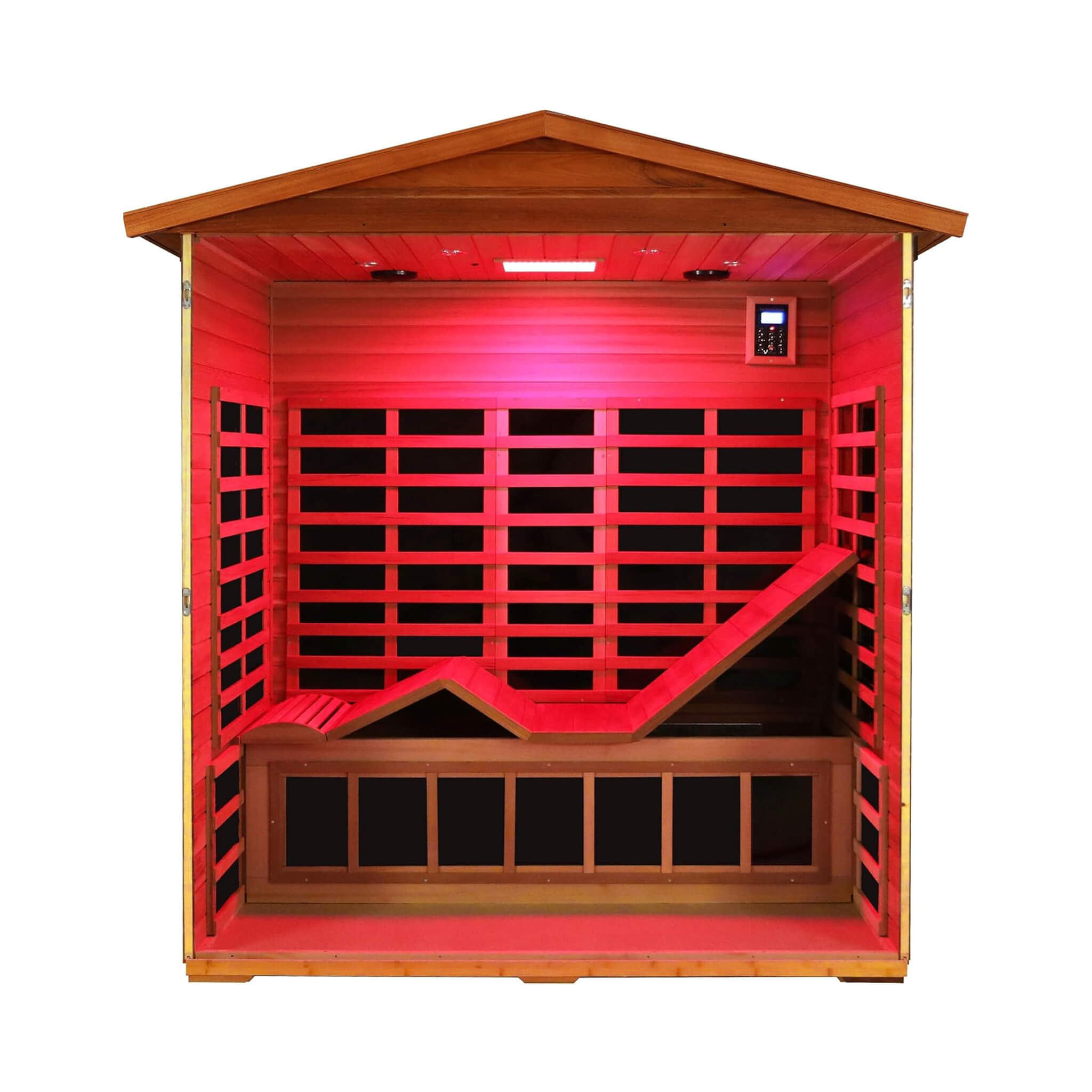 The Vanta Luxury 3-Person Outdoor Mahogany Full Spectrum Ultra-Low EMF FAR Infrared Sauna With Chromotherapy And Bluetooth Speakers