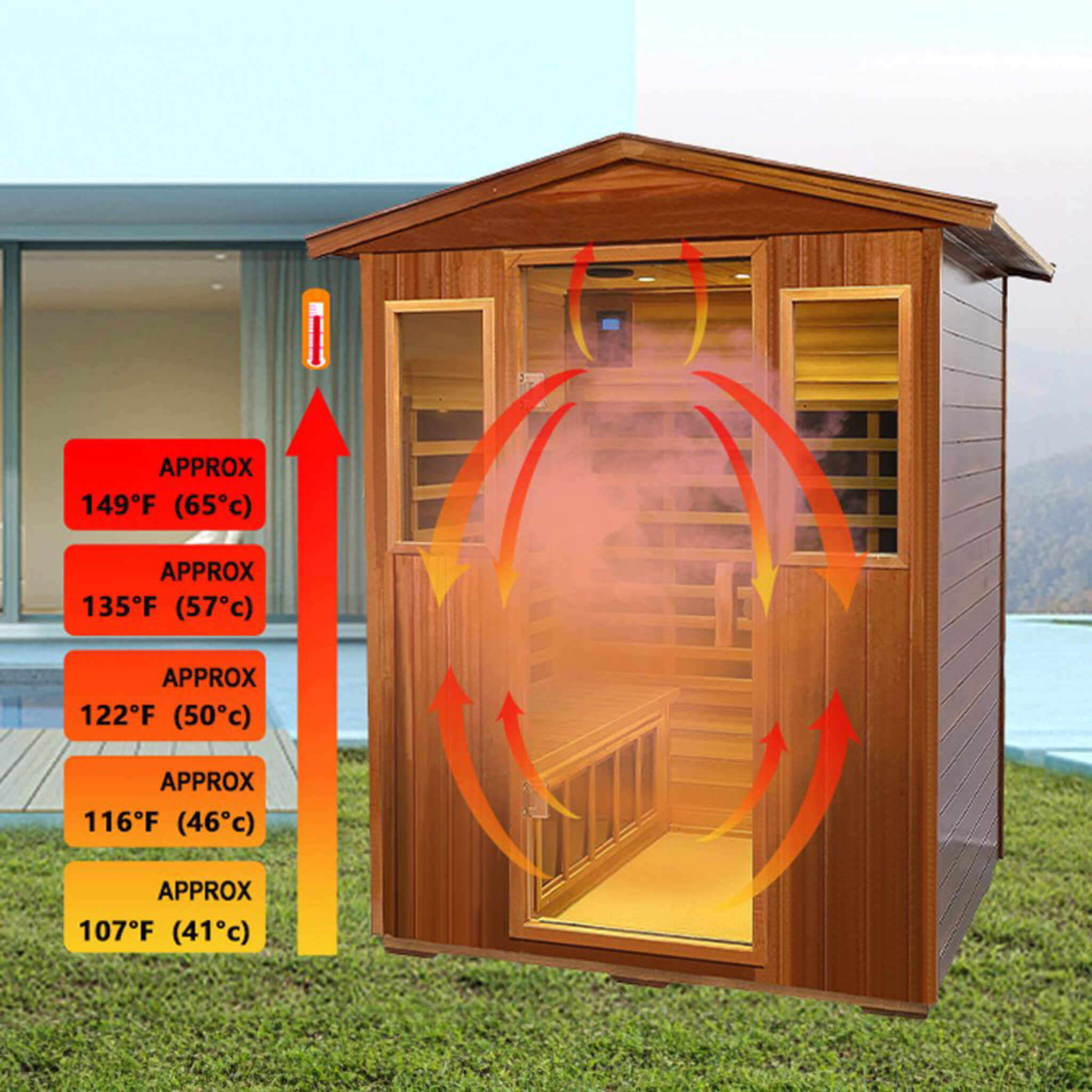 The Valois Premium 4-Person 2050W Luxury Low EMF Outdoor FAR Infrared Home Sauna With Bluetooth Audio