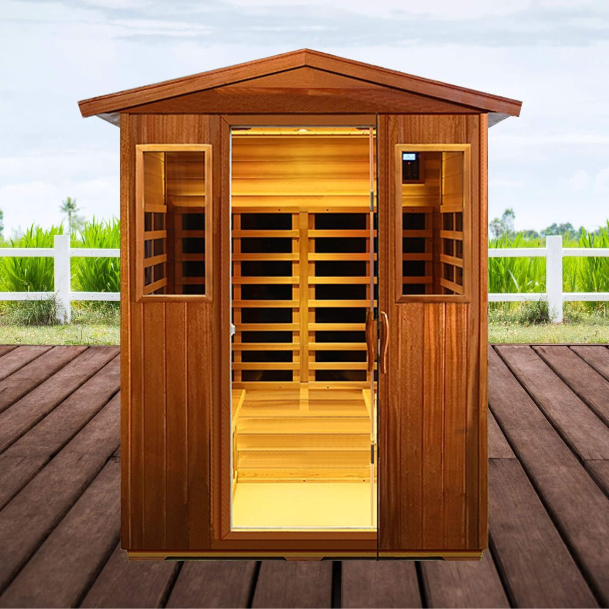 The Valois Premium 4-Person 2050W Luxury Low EMF Outdoor FAR Infrared Home Sauna With Bluetooth Audio