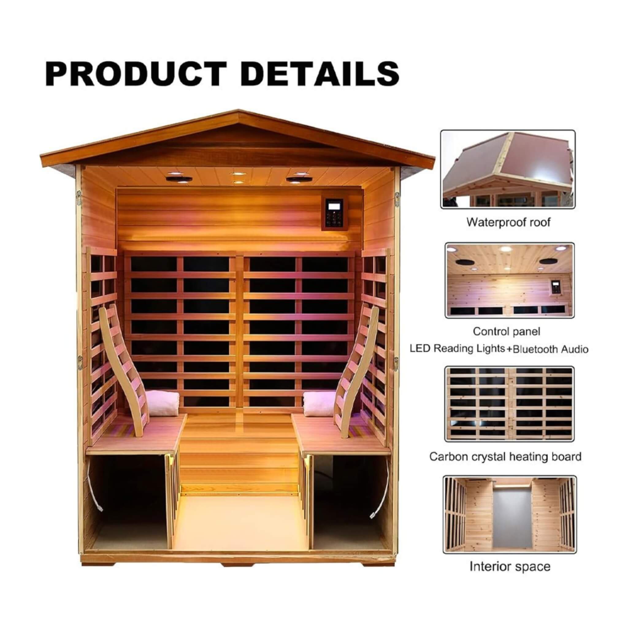The Valois Premium 4-Person 2050W Luxury Low EMF Outdoor FAR Infrared Home Sauna With Bluetooth Audio