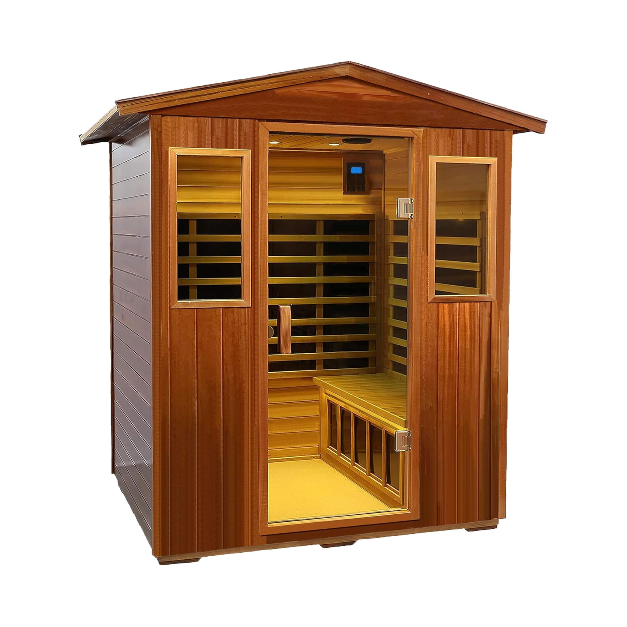 The Moretti 4-Person Outdoor Mahogany Full Spectrum Ultra-Low EMF FAR Infrared Sauna With Chromotherapy and Bluetooth Speakers