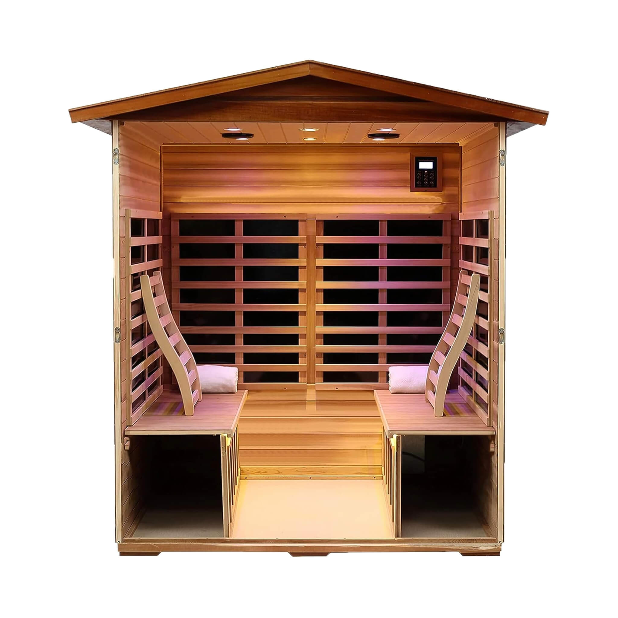 The Moretti 4-Person Outdoor Mahogany Full Spectrum Ultra-Low EMF FAR Infrared Sauna With Chromotherapy and Bluetooth Speakers
