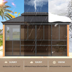 Solstice Premium All-Season Outdoor Wood Grain Sunroom with Sliding Doors and Double Top Roof