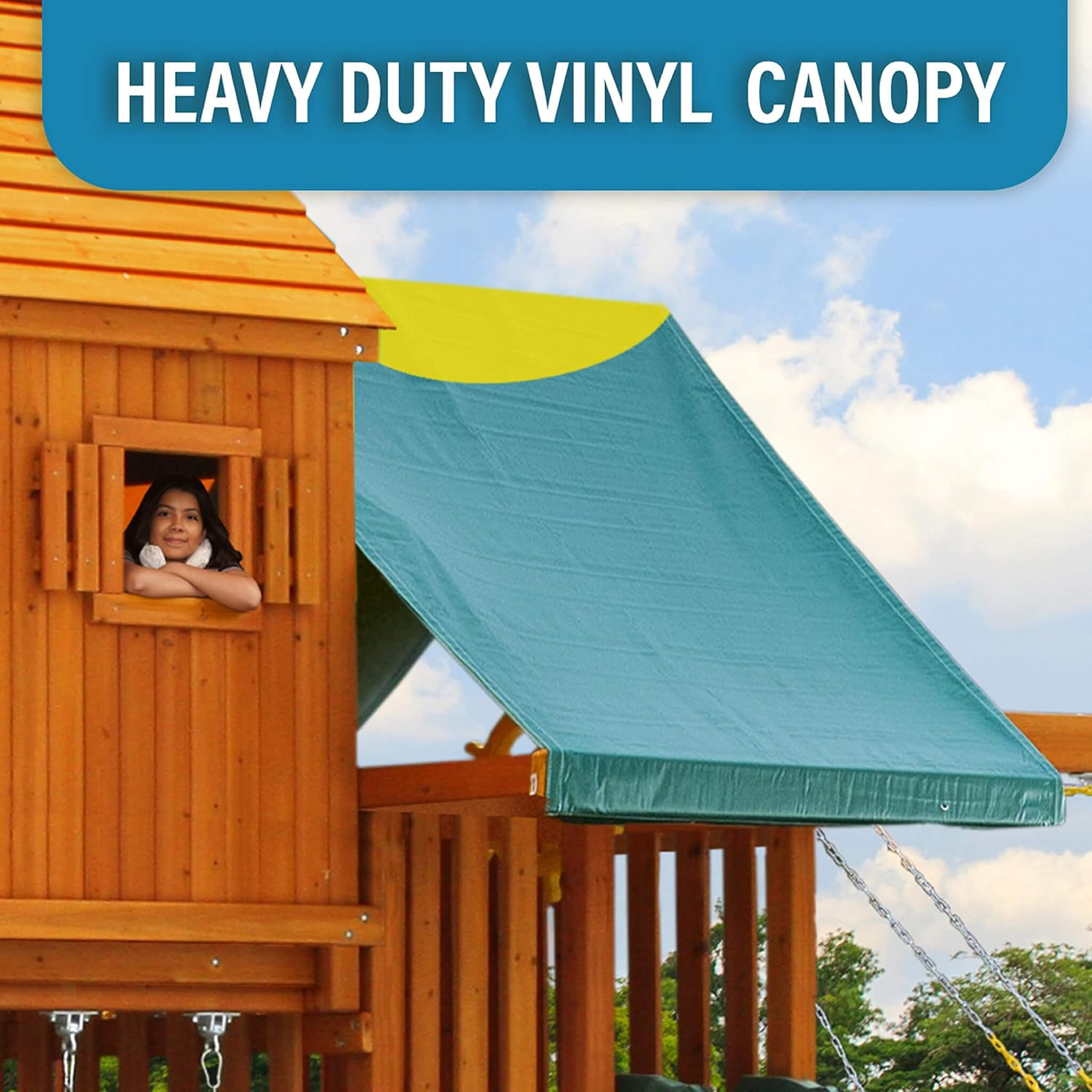 Premium Cedar Wood Tree House Swing Set With Clubhouse, Wave Slide And Scoop Slide